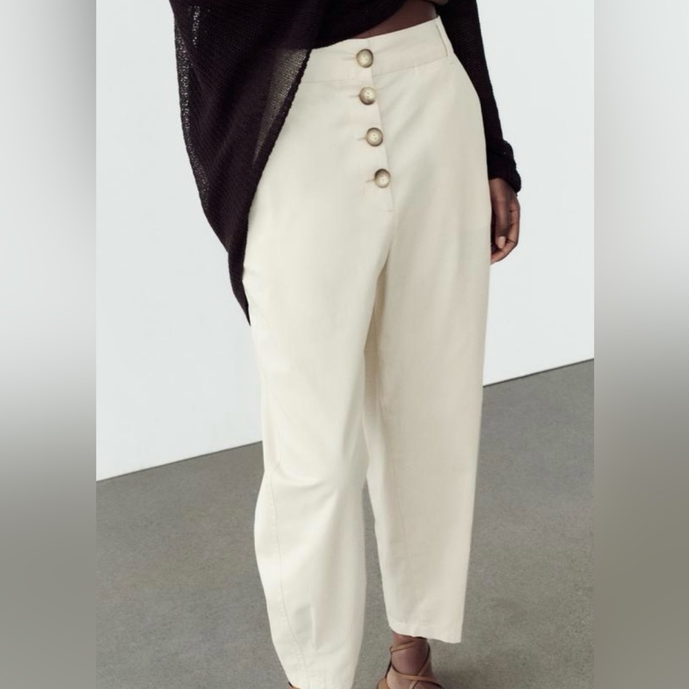 Zara 100% cotton tapered pants with button fly